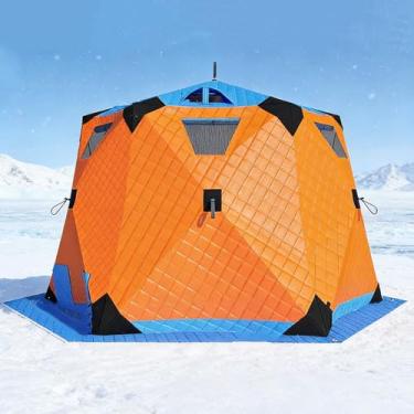Imagem de Abrigo portátil de pesca no gelo de 2,6 m para 3 a 5 pessoas, barraca pop-up com isolamento hexagonal com bolsa de transporte e tapete de chão, abrigo de acampamento estilo cubo de inverno à prova de