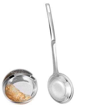 Imagem de Escorredor de malha fina de aço inoxidável panela quente plana escumadeira de gordura coador de malha fina colheres com alça peneira fina malhas coador colher coador para cozinha, filtro de óleo