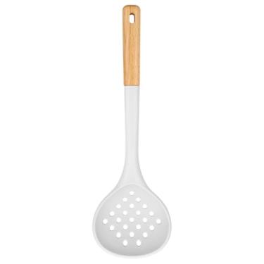 Imagem de Coador de concha de cozinha, grande escumadeira com alta resistência ao calor, livre de BPA, escumadeiras antiaderentes para escorrer e fritar, 33,5 cm (branco)