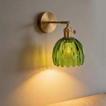 Imagem de Depisuta Arandela de Parede, Luminária de Parede Vintage Decorativa Com Abajur de Vidro, Luminária de Com Iluminação Ambiente Suave, Luminárias Vintage para Cabeceira, Quarto, (Abajur Verde)