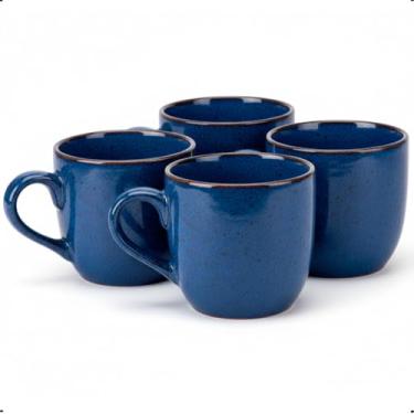 Imagem de Conjunto com 4 Xícaras de Cerâmica Brilhante 130ml para Café e Chá(Azul)