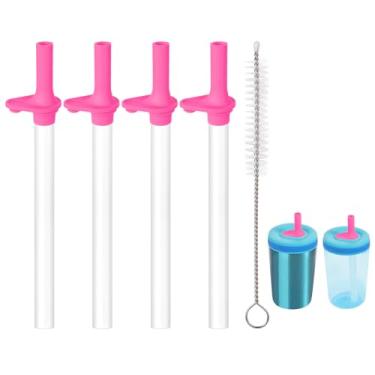 Imagem de 4 canudos de substituição com válvula de mordida para Zak Designs Kelso 425 g, com 1 escova de limpeza reutilizável canudos de substituição acessório para Zak, sem BPA (rosa)