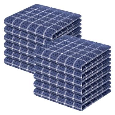 Imagem de Homaxy Panos de prato 100% algodão, pacote com 12 - 30,5 x 30,5 cm, panos de prato de trama waffle para lavar pratos, panos de prato ultra absorventes e de secagem rápida, azul marinho e branco