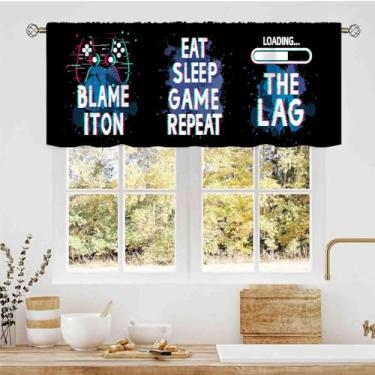 Imagem de TKUYO Cortinas para jogos, para crianças, meninos, adolescentes, controle de videogame, gamepad, bolso para varão, pequeno, cortinas curtas para cozinha, café, sala de estar, quarto, sala de jogos