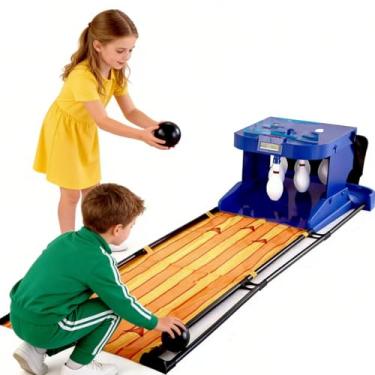 Imagem de Jogo de boliche interno para família - Redefinição automática, placar LED, iluminação e efeitos sonoros - Console divertido interativo de bola de boliche para crianças e adultos