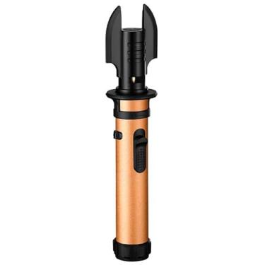 Imagem de Isqueiro de tocha, isqueiro recarregável a jato de butano com chama ajustável e trava de segurança, tocha a gás à prova de vento para acampamento, churrasco, lareira, velas, cozinhar, fogos de