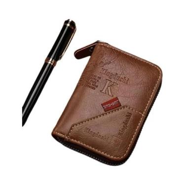 Imagem de Carteira Slim Vintage Em Couro PU Com Bloqueio RFID, Porta-Cartões Com