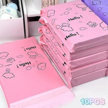 Imagem de 10 peças de sacos de correio de poliéster de urso de desenho animado autoadesivo, envelopes de correspondência, sacos de embalagem de plástico