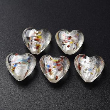 Imagem de 28 peças de contas de vidro coração lampwork contas de vidro de folha de prata transparente amor coração vidro espaçador contas soltas para DIY Valentine colar pulseira brinco fabricação de joias