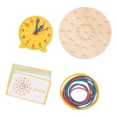 Imagem de YIJU Geoplano de madeira, brinquedo educativo gráfico para criar figuras, relógio de formas, jogo de tabuleiro para ensinar as horas e crianças em idade de, com Modelo de Relógio