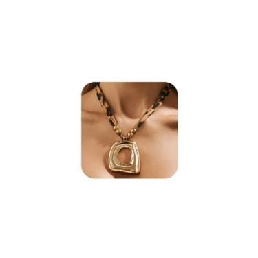 Imagem de OAOSIOH Colar feminino com pingente quadrado vazado de ouro grosso, grande, estilo étnico, boêmio, prata, declaração, festa, festival, joias, presentes, Large, Metal, Sem Pedra Preciosa