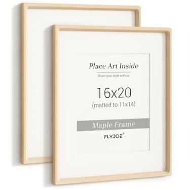 Imagem de Conjunto de 2 porta-retratos de 40,6 x 50,8 cm, moldura de madeira de bordo com vidro temperado, moldura de madeira de canto arredondado feita à mão, 40,6 x 50,8 cm, fosca para fotos de 28 x 35,5 cm