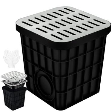 Imagem de Grande bacia de captura com grade de aço inoxidável 304, bacia de captura para drenagem com cesta de detritos, bacias de captura de dreno francês sem furos pré-perfurados são adequadas para pátios (45