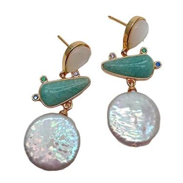 Imagem de Brincos de pérola de água doce, brincos geométricos preenchidos com ouro para mulheres