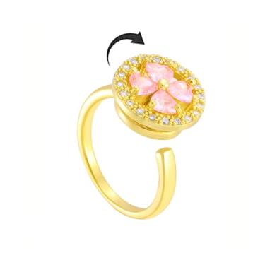 Imagem de OIDIMS Anéis de ansiedade com trevo de quatro folhas para mulheres imitação de cristal da sorte ajustável trevo flor anel giratório elegante casamento aberto festival dia de São Patrício joia boa