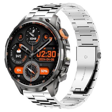 Imagem de Lamshaw Pulseira de relógio inteligente militar BANLVS, pulseiras de substituição de metal de aço inoxidável compatíveis com relógios inteligentes militares BANLVS AK90, G68 (prata, pulseira de