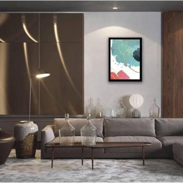 Imagem de Quadro Abstrato Azul, Rosa E Preto Ii 24X18 Com Vidro Preta