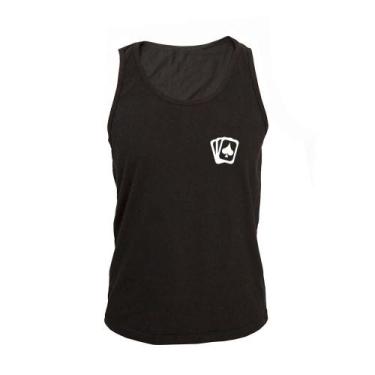 Imagem de Regata Masculina Algodão Cartas Baralho Estampada - Ragor, GG, Preto