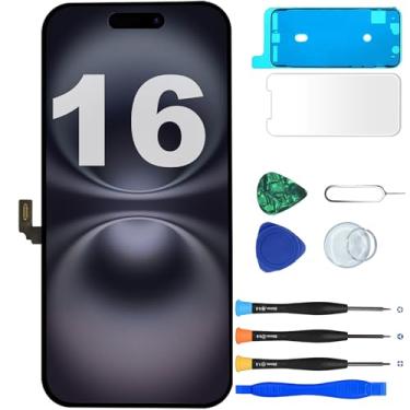 Imagem de MP+ Tela de substituição para iPhone 16, digitalizador de tela sensível ao toque 3D com fita adesiva à prova d'água e kit de ferramentas de reparo