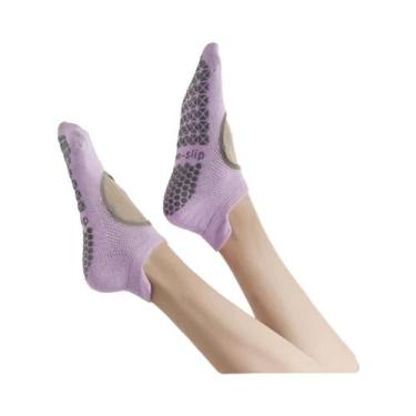 Imagem de Meias De Algodão Para Pilates E Yoga Femininas Antiderrapantes Com Des