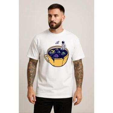 Imagem de Camiseta Masculina Básica Astronauta Algodão 30.1 Penteado Manga Curta Gola Redonda Casual Lifestyle-Masculino