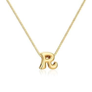 Imagem de GoldGifts Colar feminino com letras douradas e prateadas, pingente moderno com inicial de bolha delicada com corrente requintada, joias modernas hipoalergênicas à prova d'água, nome personalizado para
