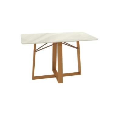 Imagem de Mesa Jantar Elma Premium Madeira Maciça c/ Tampo Madeirado c/ Vidro 160x90cm Carvalho/Off White Kappesberg