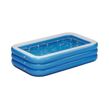 Imagem de Piscina Inflável Grande Azul E Branca Para Família, Design Quadrado Co
