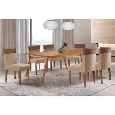 Imagem de Sala Jantar Mesa Havana Tampo Curvo 180cm+6 Cadeiras Jaspe Madeira Nat