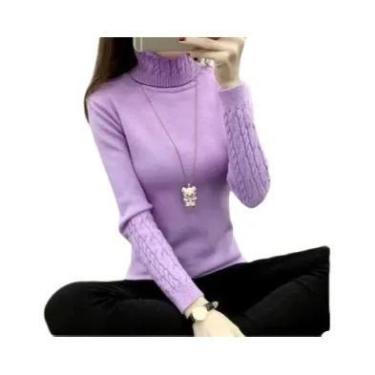Imagem de Suéter Feminino De Tricô Gola Alta Manga Longa Para Inverno - Blusa Pu