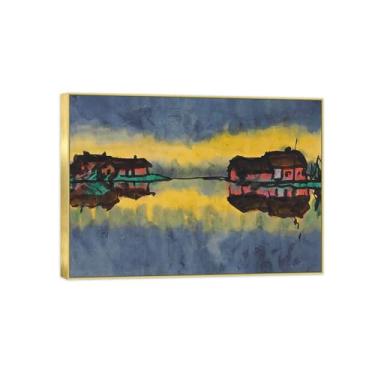 Imagem de Impressão em tela de paisagem pronta para pendurar - pintura de arte de parede famosa Casa de fazenda em Marshland - Imagem de moldura dourada para decoração de casa moderna 70 x 100 cm 27 x 39 pol