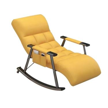 Imagem de Cadeira de balanço de berçário com tecido de patchwork, cadeira reclinável ajustável com almofada e apoio para os pés para quarto do bebê (amarelo)
