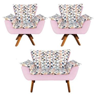 Imagem de Kit 01 Namoradeira e 02 Poltronas Giratória Opala D87 e Suede Base Mad