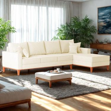 Imagem de Sofá 4 Lugares Beny Com Chaise Direito Corino Bege