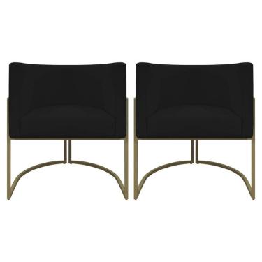 Imagem de Kit 2 Poltronas Recepção Luna Corino Cores Base De Ferro Champagne Preto Corino
