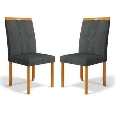 Imagem de Kit Com 2 Cadeiras Ana Madeira Maciça Estofadas Para Mesa De Jantar Linho Chumbo 406