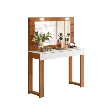 Imagem de Escrivaninha Penteadeira Gala Para Quarto Sala Cinamomo Mel Branco Marrom Sj Móveis E Decoração