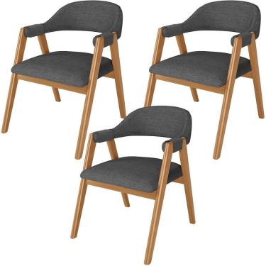 Imagem de Kit 03 Cadeiras De Jantar E Estar Living Estofada Nadja L02 Linho Cinza Escuro