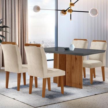 Imagem de Sala De Jantar Mesa 120cm Mdf Vidro Canto Reto 4 Cadeiras