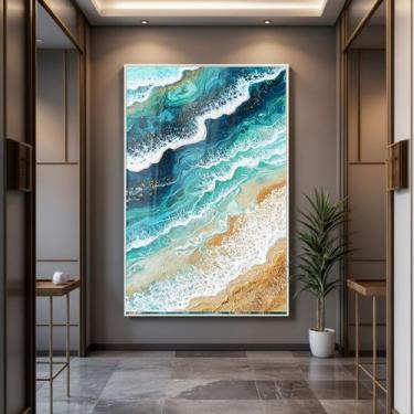 Imagem de Quadro com Moldura e Acrilico Cristal Vidro Abstrato Mármore Azul para