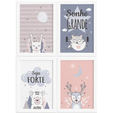 Imagem de Quadros Decoração Escandinava Infantil 4un Moldura Branca 33x43 - Quar