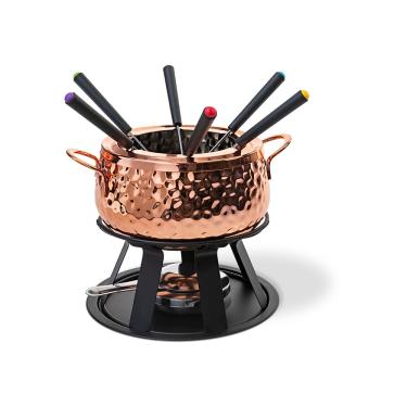 Imagem de Aparelho de Fondue Brinox 11 Peças Caçarola 1,7L Base Aramada Fogareiro Inox Cobre