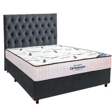 Imagem de Cama Box Cinza Com Colchão Casal High Foam Ortobom E Cabeceira