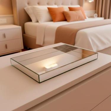 Imagem de Bandeja Espelhada Decorativa Em Espelho Luxo 30x20 - REI DOS VIDROS