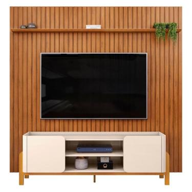 Imagem de Painel 75 Pol Ripado 250cm E Bancada Chest D04 Off/freijó - Mpozenato