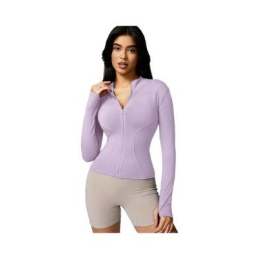 Imagem de Jaqueta Esportiva Feminina De Manga Longa Com Zíper E Gola Alta Em Cor