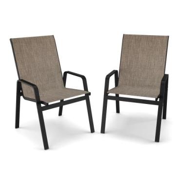 Imagem de kit 2 cadeira Riviera Piscina Praia Alumínio Preto Tela Mocca - Aluv M
