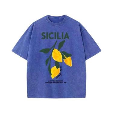 Imagem de Camiseta Feminina De Algodão Lavado Com Estampa De Limão Y2K Casual Ve