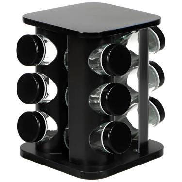 Imagem de Porta Temperos Vertical Preto 12 Potes Em Aço Inox E Abs – Organizador De Cozinha Moderno E Compacto