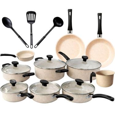 Imagem de Jogo De Panelas 13 Peças Antiaderente Tampa Vidro Frigideira Marfim